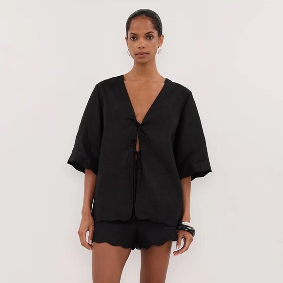 DISSH Tops - New DISSH Lela Black Short Sleeve Linen Shirt